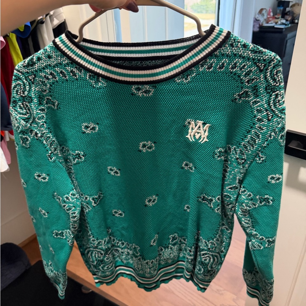 Amiri Boys Green Patterned Sweater with Logo